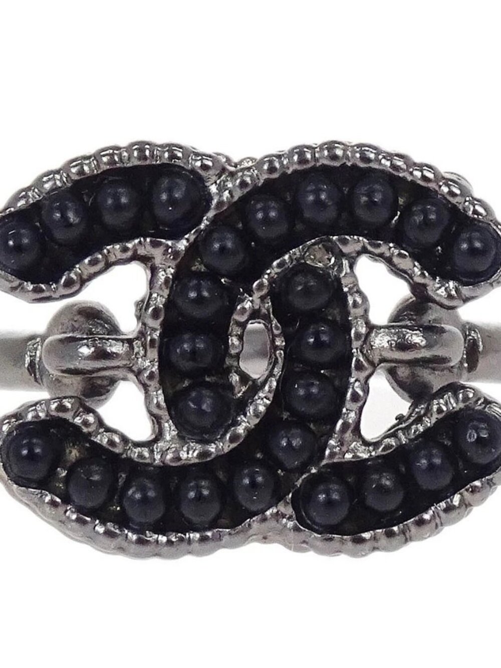 Chanel Ring Silver Black CC #49 A12A 178038